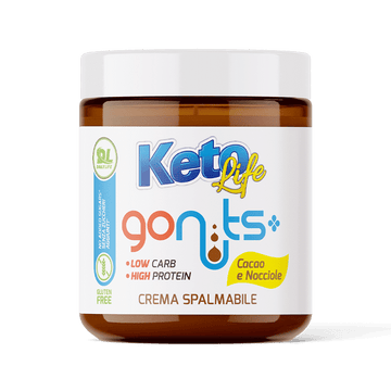 Daily Life Keto Life Gonuts Cacao e Nocciole 250 g, crema spalmabile senza zuccheri aggiunti e senza glutine.