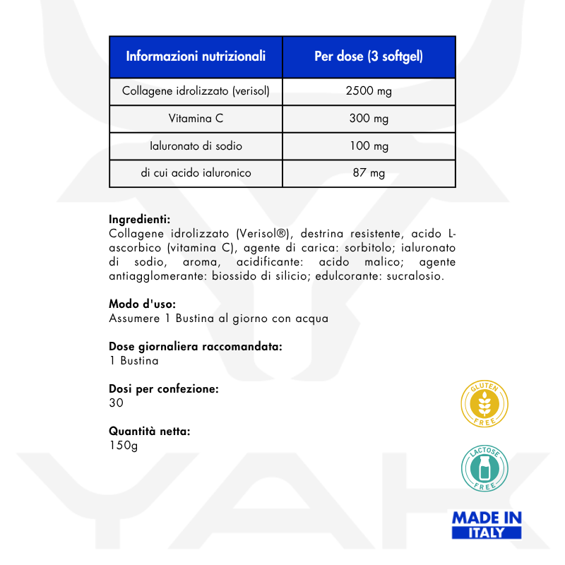 Valori Nutrizionali Collagene Idrolizzato Verisol 30 bustine da 5gr - Yamamoto