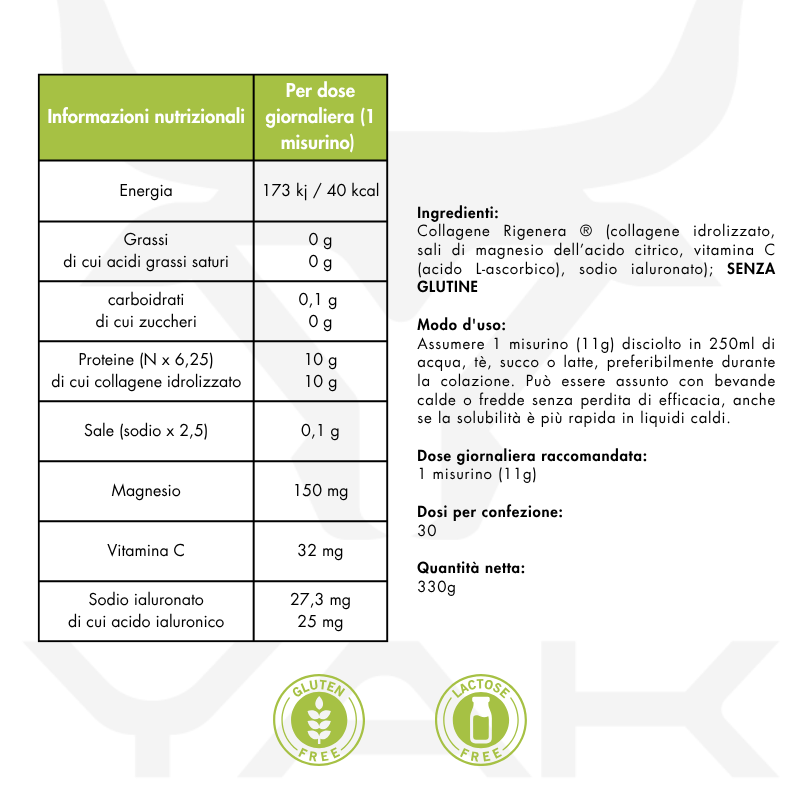 Valori Nutrizionali Collagene Rigenera 330g - YakSports