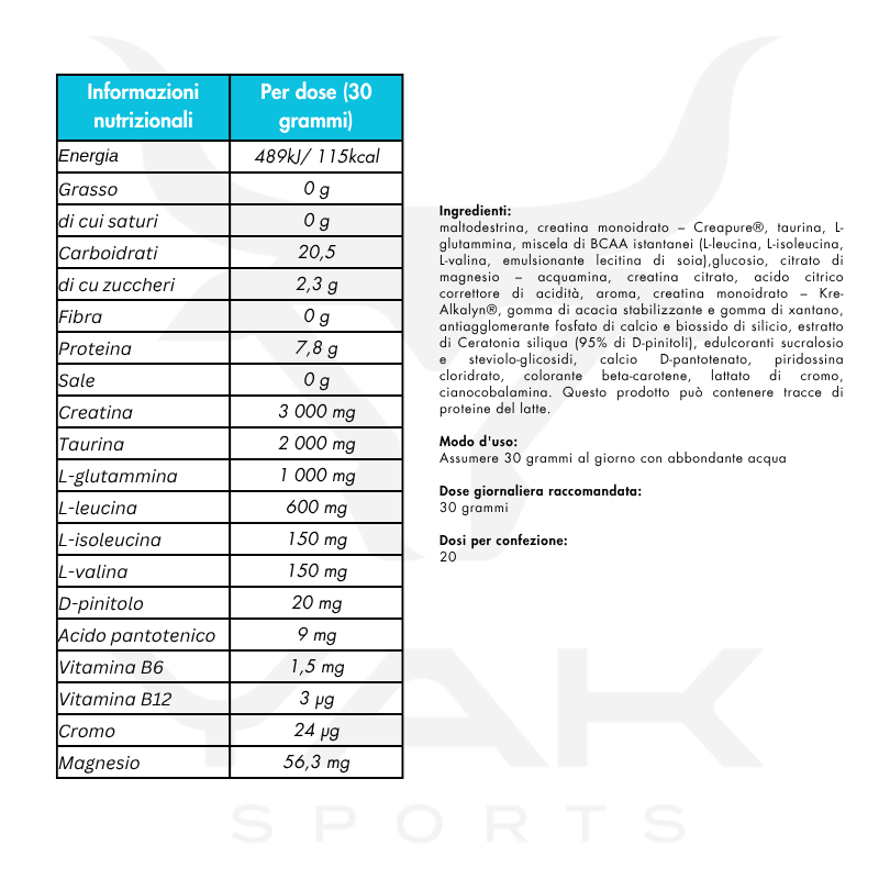 Valori Nutrizionali Creaport 600g - Nutrend