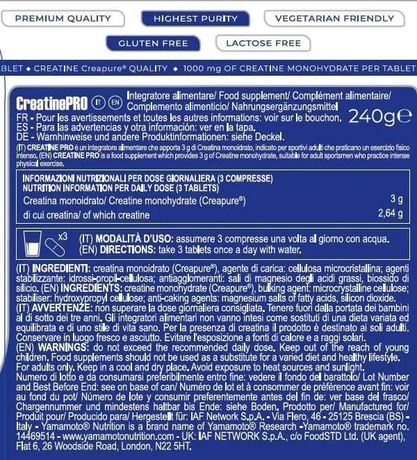 Valori Nutrizionali Creatine PRO Creapure Creatina 150 tabs - Yamamoto Nutrition