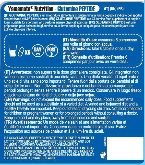 Valori Nutrizionali Glutamine PEPTIDE 240 Tabs - Yamamoto Nutrition