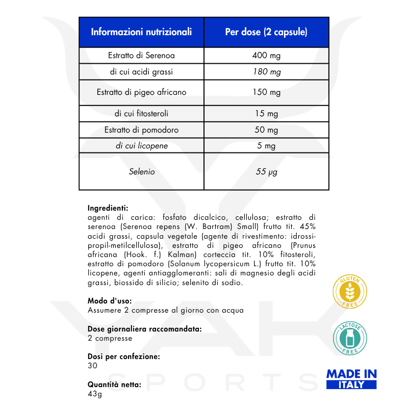 Valori Nutrizionali Integratore Prostata Yamamoto