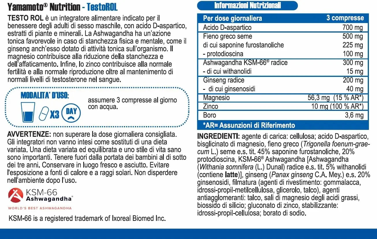 Valori Nutrizionali TestoROL 40 cpr - Yamamoto Nutrition
