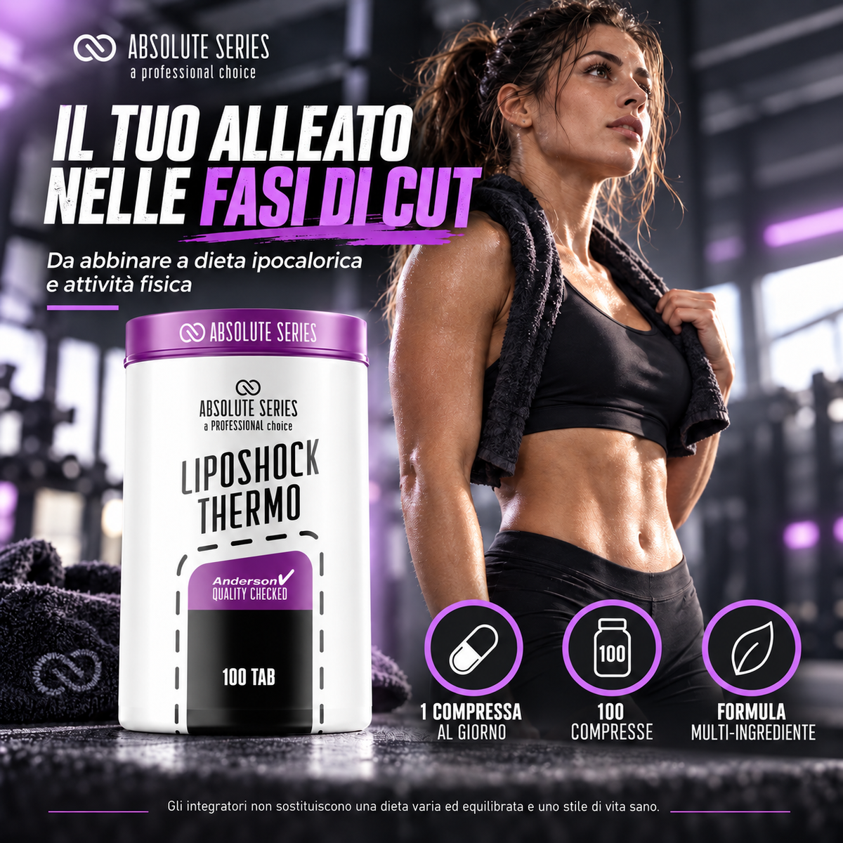 Absolute Series Liposhock Thermo compresse 100 compresse visual fitness per fasi di cut