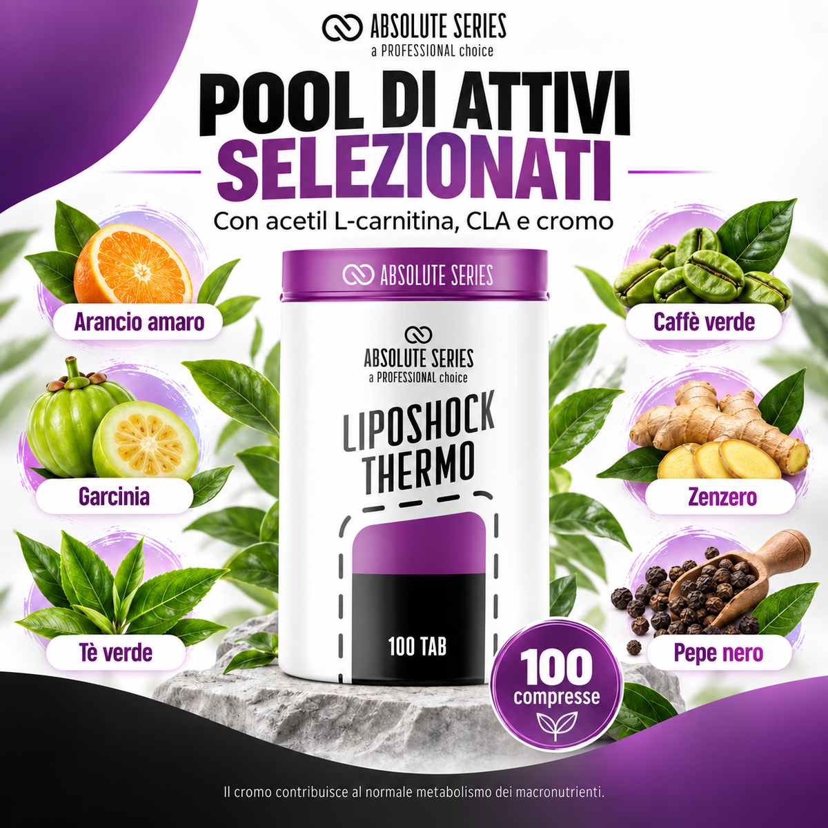 Absolute Series Liposhock Thermo compresse 100 compresse pool di attivi selezionati con estratti vegetali