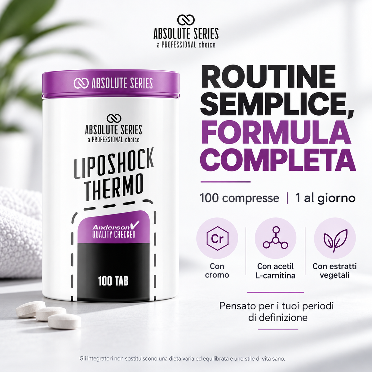 Absolute Series Liposhock Thermo compresse 100 compresse routine semplice formula completa