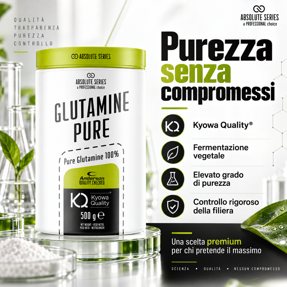 Anderson Glutamine Pure 500 g con L-Glutammina Kyowa Quality da fermentazione vegetale