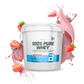 Proteine WHEY Blend, 86% proteine concentrate, restante isolate. Gusto fragola. Marchio BiotechUSA. 4kg (4000g). 143 dosi per confezione.