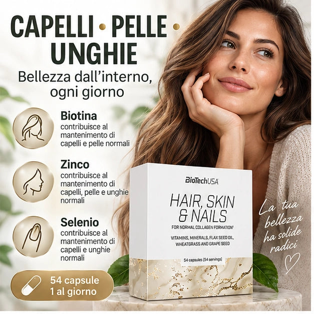 BioTechUSA Hair Skin & Nails con biotina, zinco e selenio per il mantenimento di capelli, pelle e unghie normali
