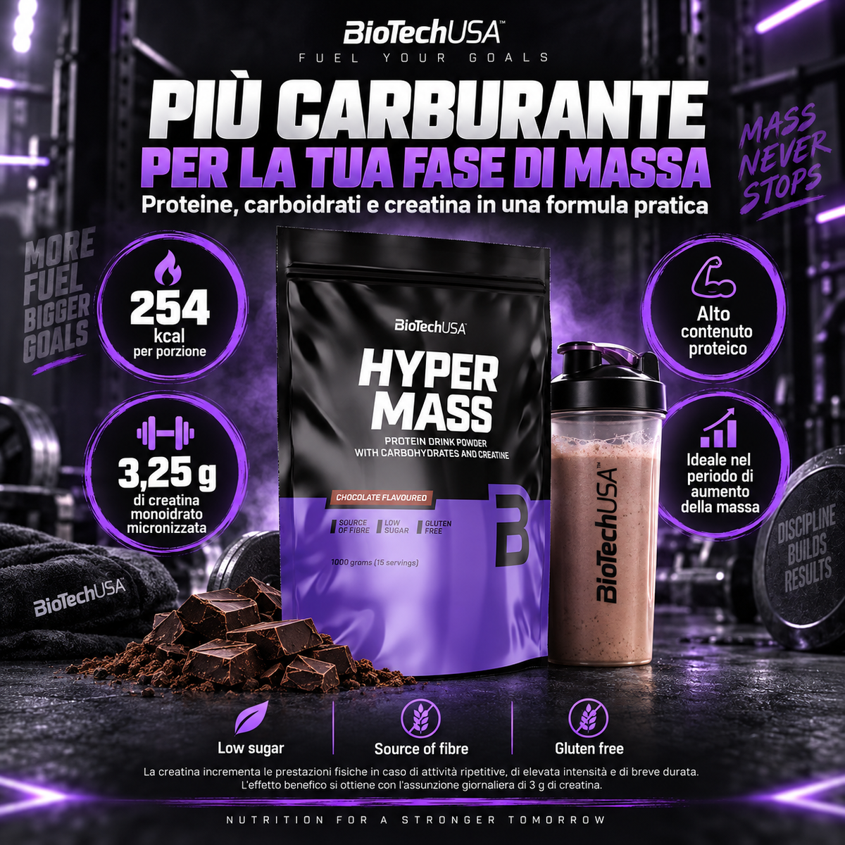 BioTechUSA Hyper Mass 1 kg, mass gainer da inserire nella routine quotidiana con 15 porzioni e gusti disponibili