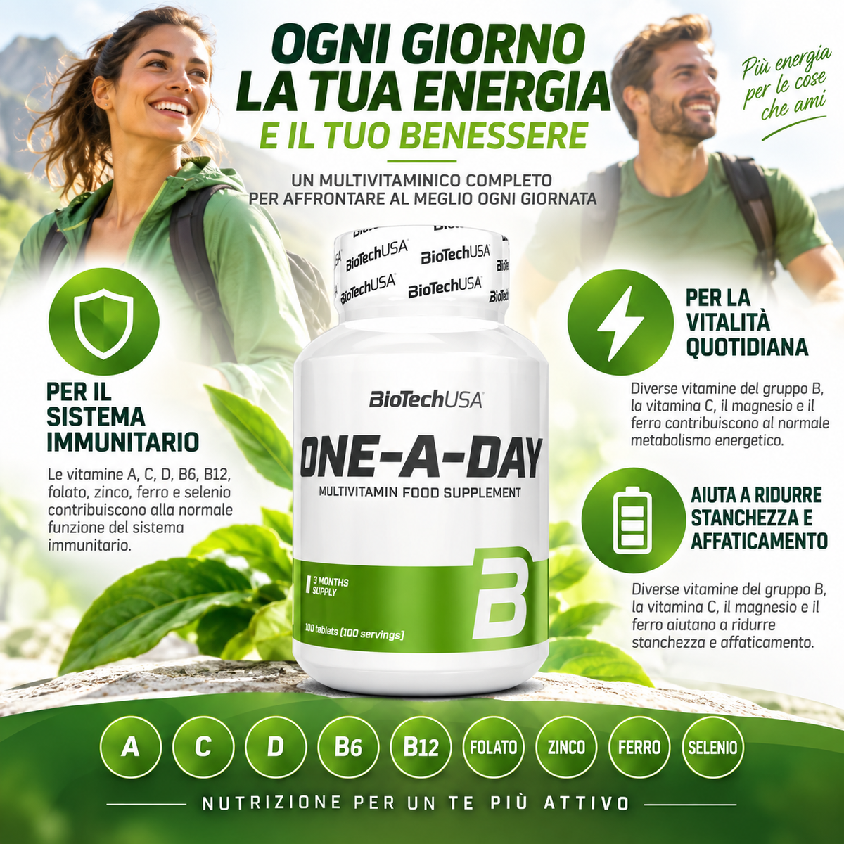 BioTechUSA One-A-Day con vitamine e minerali che contribuiscono al normale metabolismo energetico e alla normale funzione del sistema immunitario