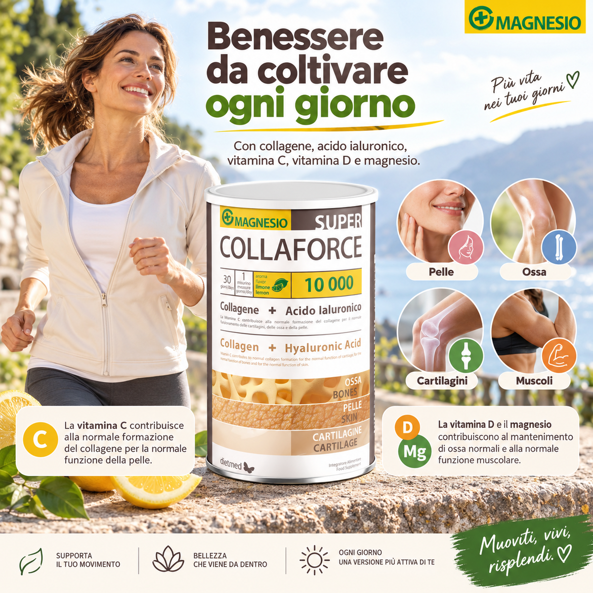 Dietmed Collaforce Super 10.000 con vitamina C per la normale formazione del collagene e magnesio per la normale funzione muscolare