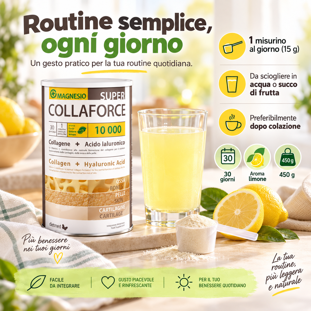 Dietmed Collaforce Super 10.000 gusto limone, integratore in polvere da 450 g con 30 dosi