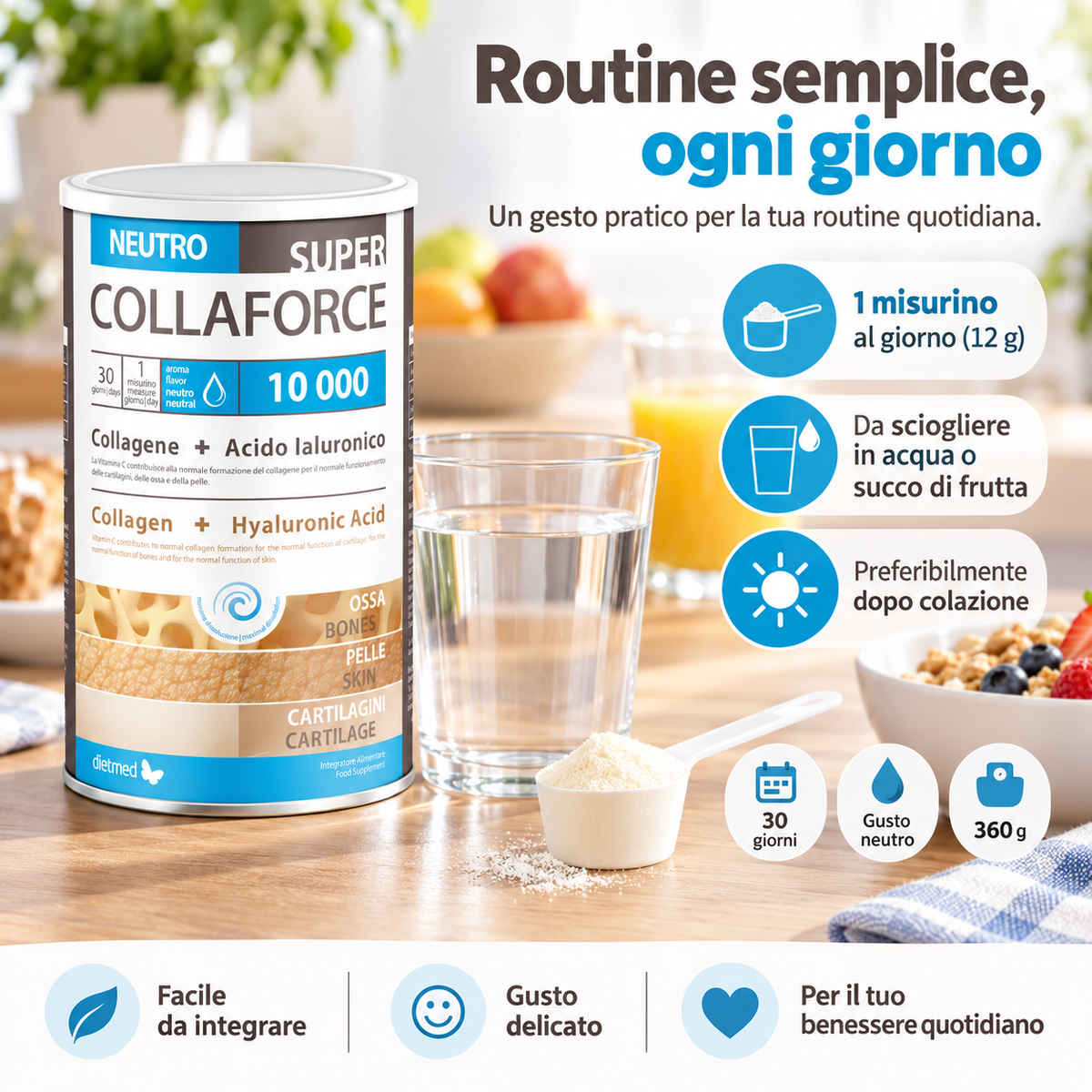 Dietmed Collaforce Super 10.000 gusto neutro, 1 misurino al giorno da sciogliere in acqua o succo di frutta