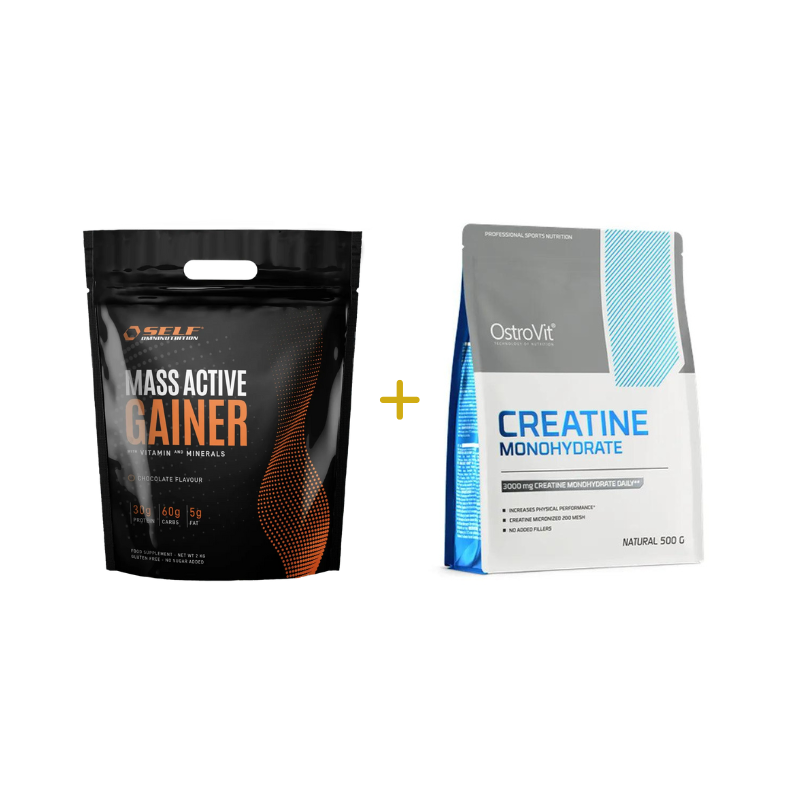 Self Mass Gainer 2 kg + OstroVit Creatina Monoidrato 500 g - Integratori per Massa Muscolare e Forza