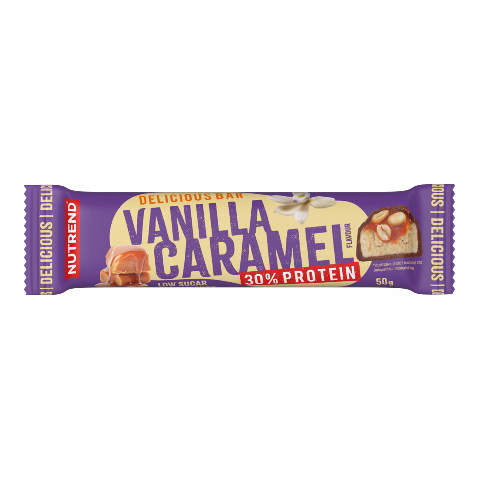 Nutrend Delicious Bar barretta 50g gusto vaniglia e caramello con copertura al cioccolato al latte