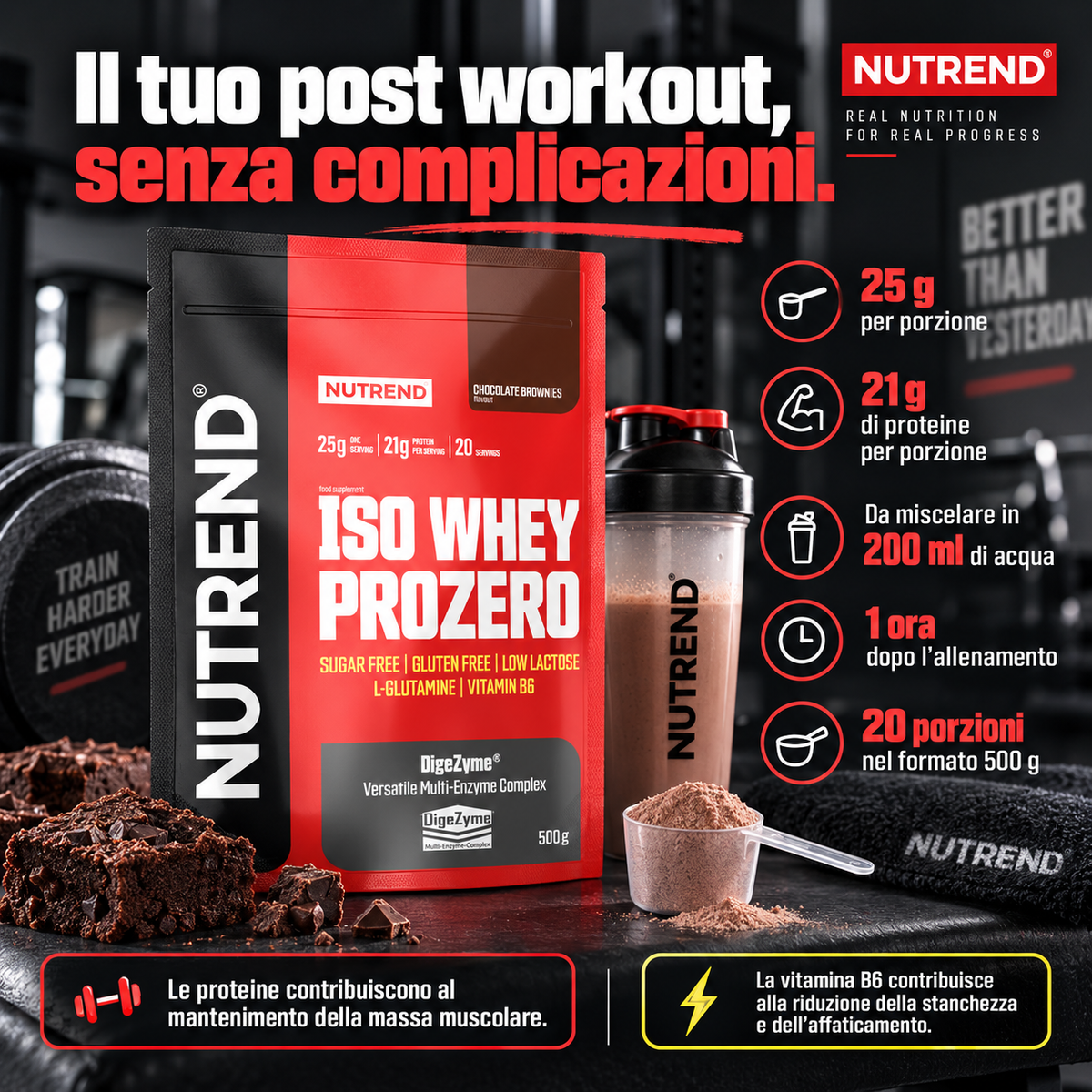 Nutrend Iso Whey Prozero proteine isolate per il post workout con 21 g di proteine per porzione e 20 porzioni nel formato 500 g