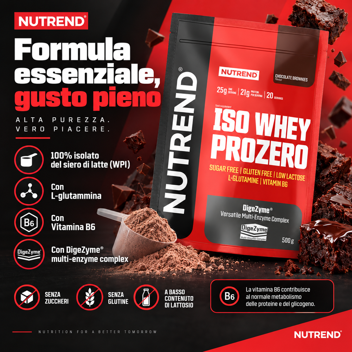 Nutrend Iso Whey Prozero 100% whey isolate con L-glutammina, vitamina B6 e complesso enzimatico DigeZyme