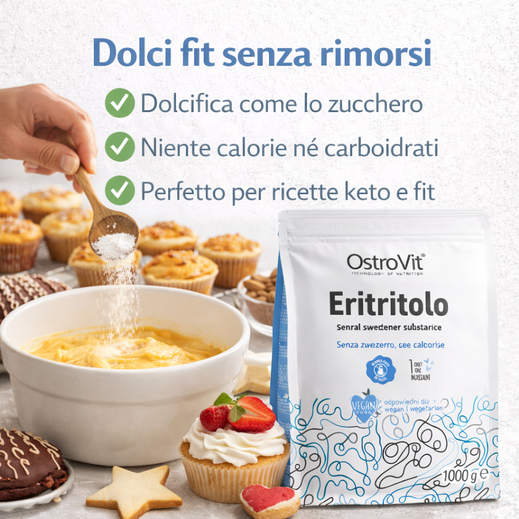 OstroVit Eritritolo 1000g in cucina per dolci fit senza rimorsi, dolcifica come lo zucchero con zero calorie e zero carboidrati netti
