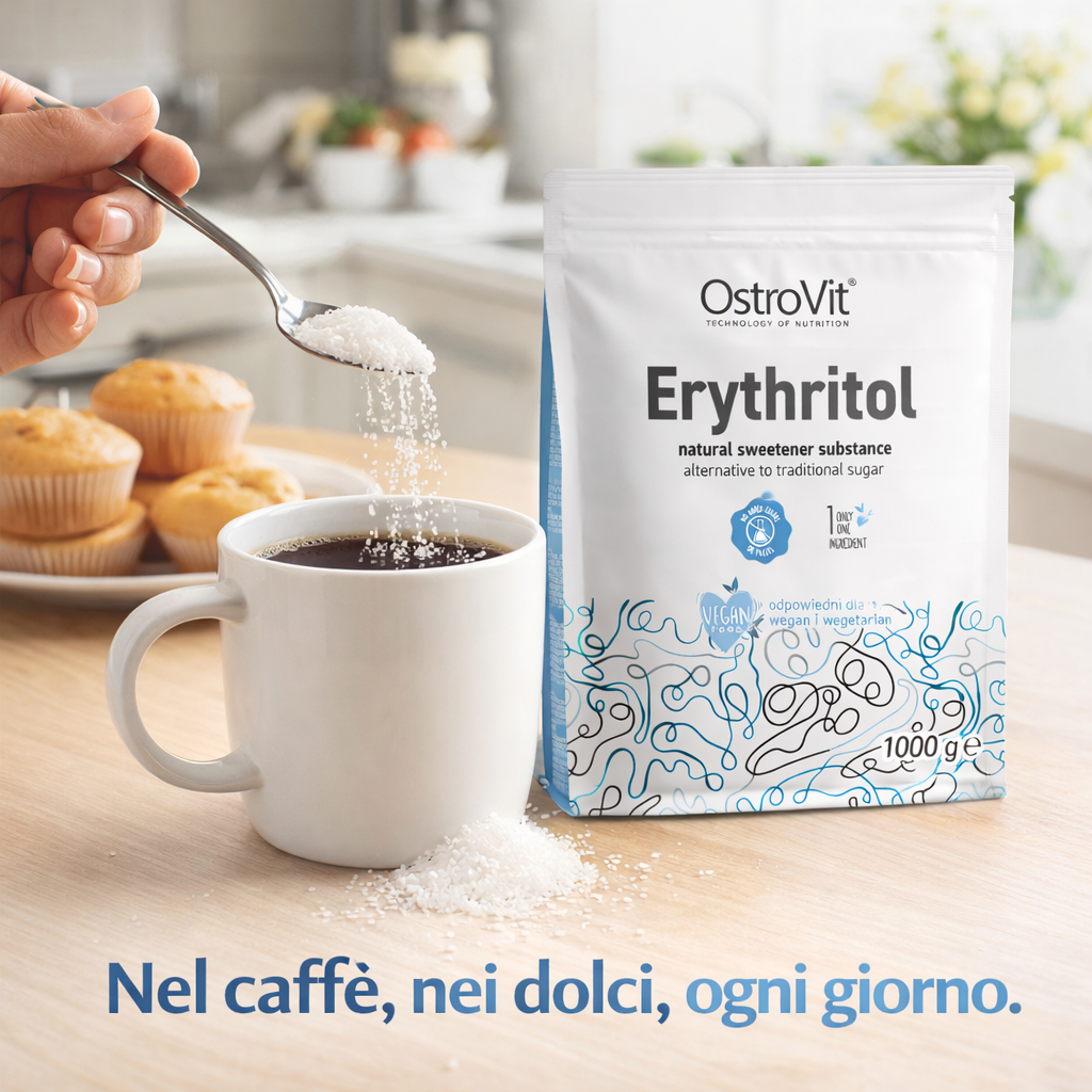 OstroVit Eritritolo 1000g usato nel caffè e nei dolci, dolcificante naturale senza calorie per uso quotidiano