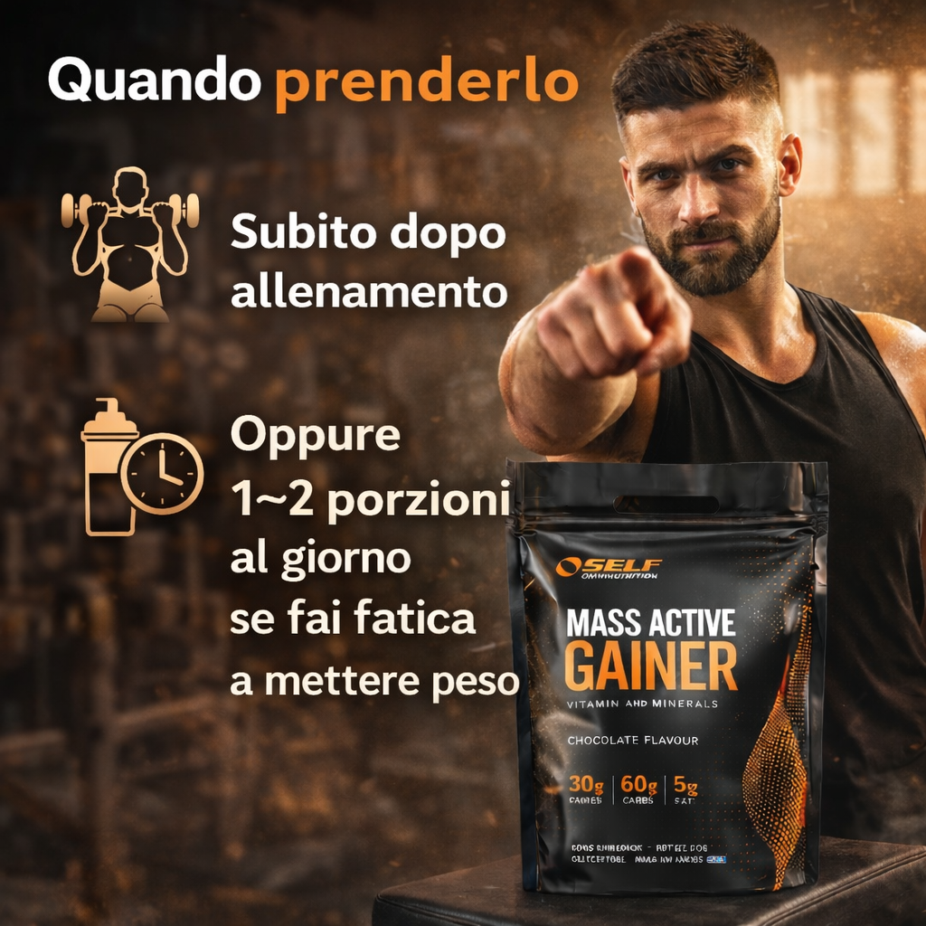 Quando prendere Mass Active Gainer subito dopo allenamento oppure 1-2 porzioni al giorno