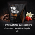 Whey Shake Self 1 kg con gusti assortiti tra cui cioccolato, vaniglia, fragola e altri