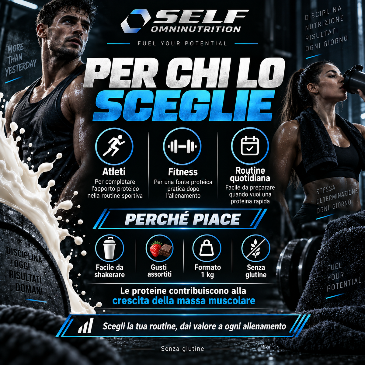Self Omninutrition Whey Shake proteine per sport, fitness e routine quotidiana in formato 1 kg
