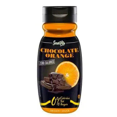 Bottiglia Servivita Sciroppo Cioccolato e Arancia zero calorie per dolci e pancake proteici 320 ml