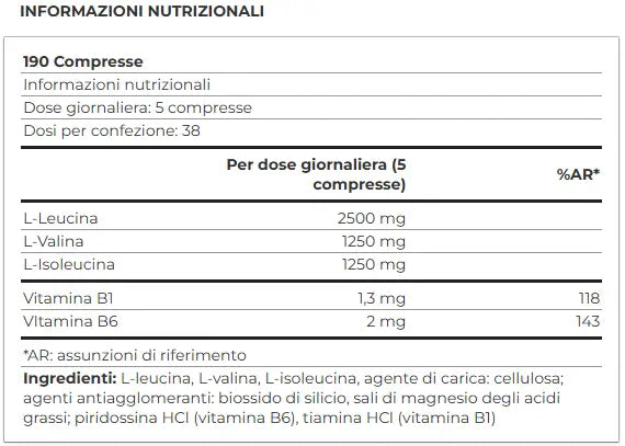 valori nutrizionali bcaa tabs 190 tabs yamamoto nutrition