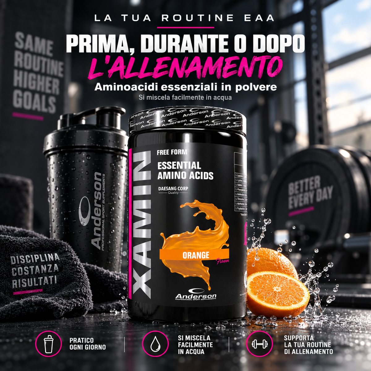 Xamin Anderson aminoacidi essenziali in polvere gusto arancia ideale prima durante o dopo l allenamento