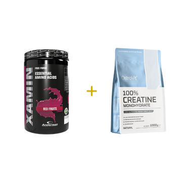 Ostrovit Creatina Monoidrato in Polvere 1kg Pura al 100% + Anderson Xamin 312g Aminoacidi Essenziali - integratori per aumentare forza e massa muscolare