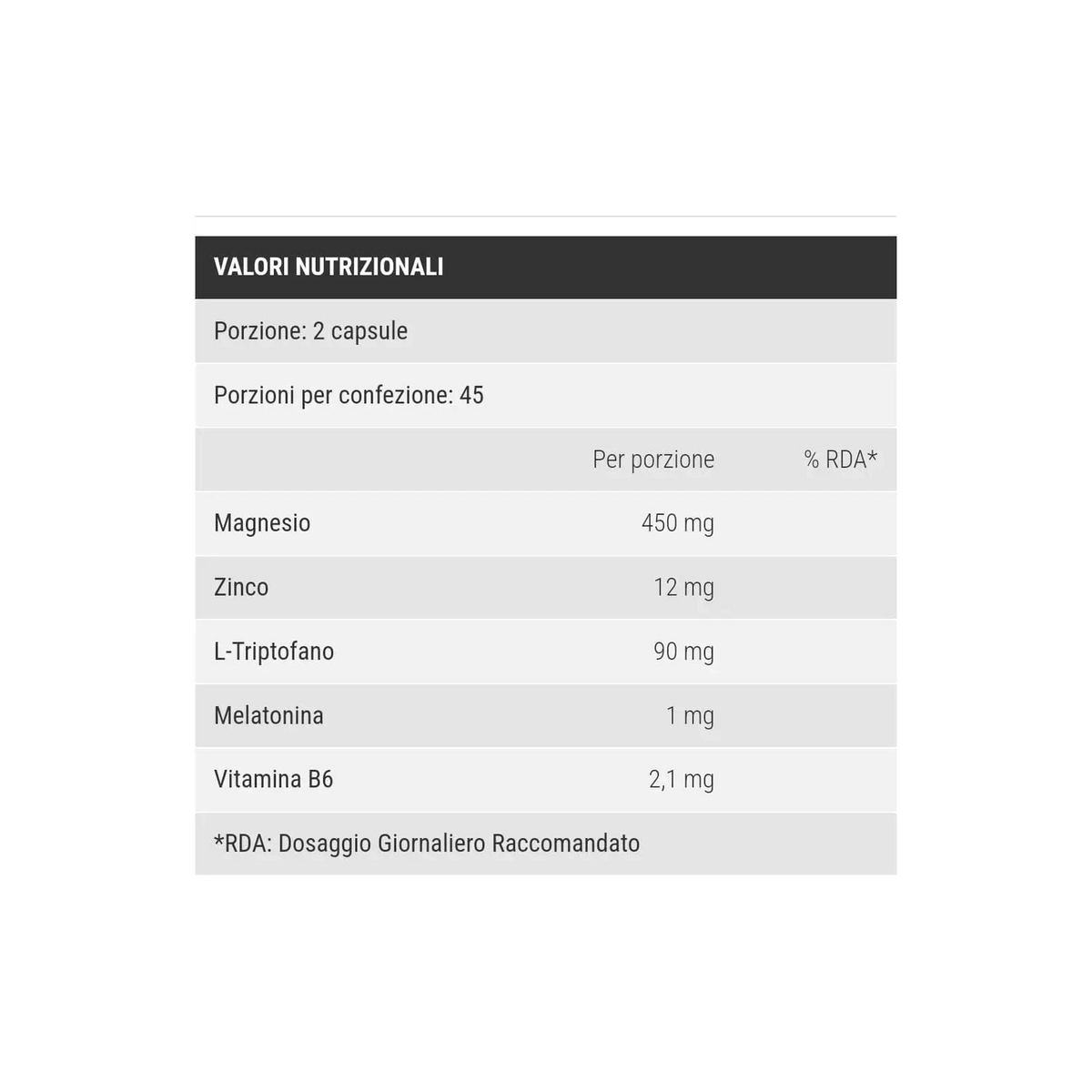 valori nutrizionali zma night 90 cps